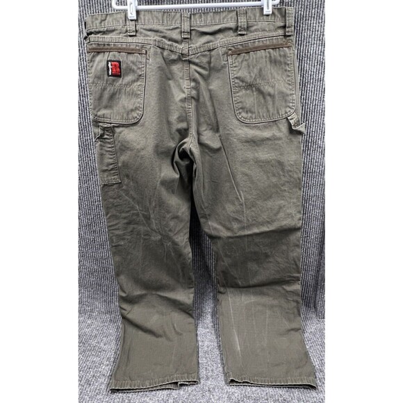 Wrangler Riggs Workwear Pant Mens Size 42x32 Green Ripstop Carpenter Relaxed Fit - Picture 8 of 16